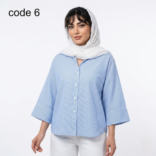 خرید شومیز لینن نخ راه راه مدل آفتاب علیدسا