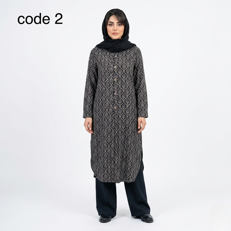 خرید مانتو بلند ژاکارد طلا کوب مدل مینا علیدسا