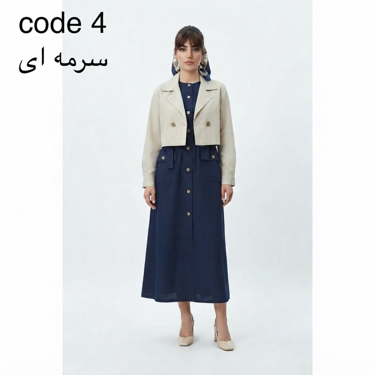 کت و سارافون لینن مدل سرمه علیدسا - ست دو تکه زنانه با پارچه لینن طبیعی
