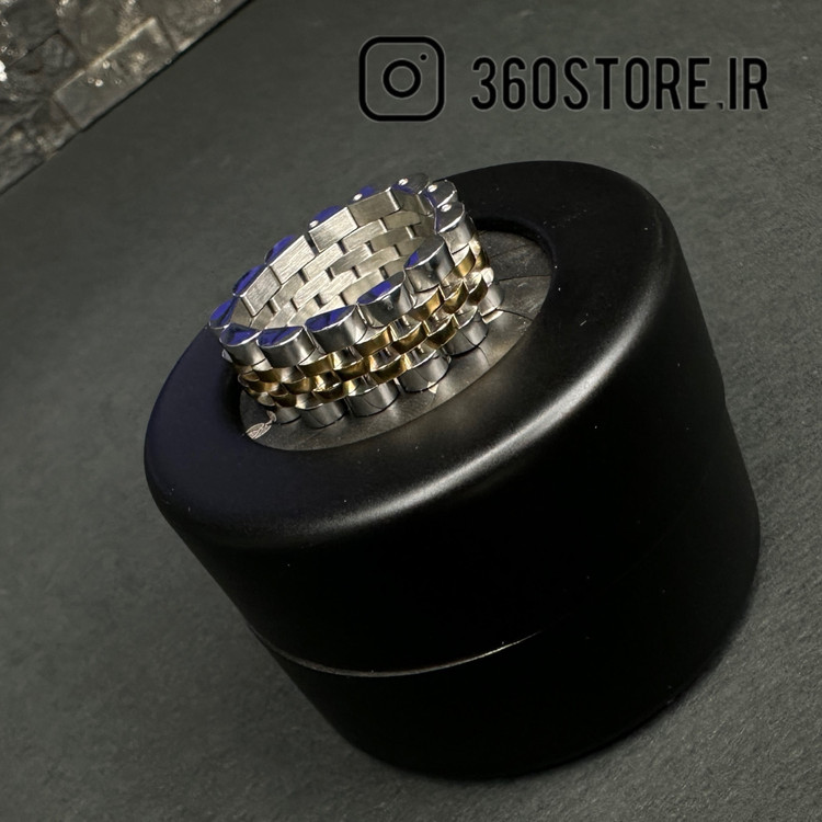 تصویر انگشتر رولکس نقره ای رگ طلایی با طراحی خاص و کیفیت عالی مناسب برای هدیه