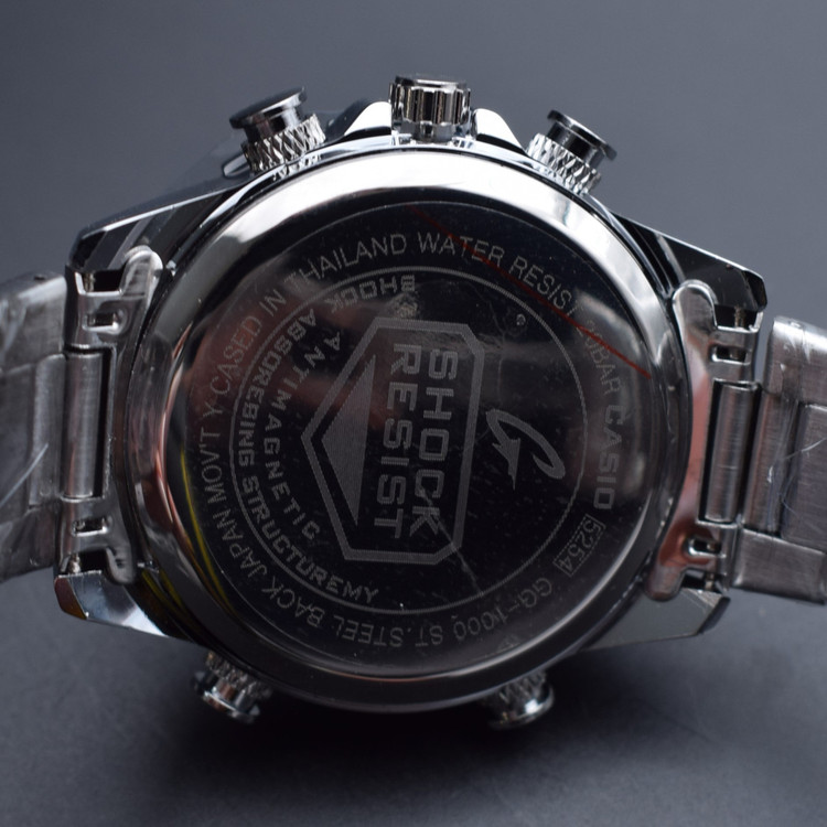 تصویر 3 - کاسیو جیشاک مردانه کد (9857)بند نقره ای رگه مشکی صفحه خط سفید